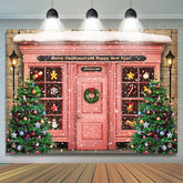 Lofaris UK Snowy Pink House Merry Christmas Happy New Year Backdrop